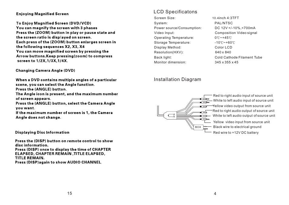 Ò³ãæ 6, Lcd specificatons, Installation diagram | Tview T1048DVFD-BK GR TN User Manual | Page 6 / 11