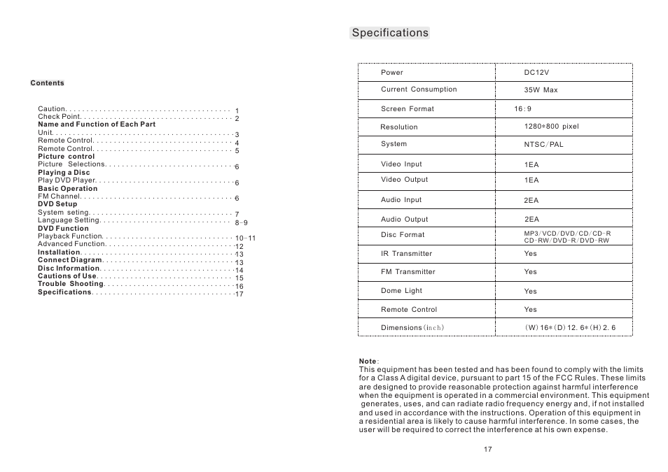 Specifications | Tview T132DVFD-BK GR TN User Manual | Page 2 / 10
