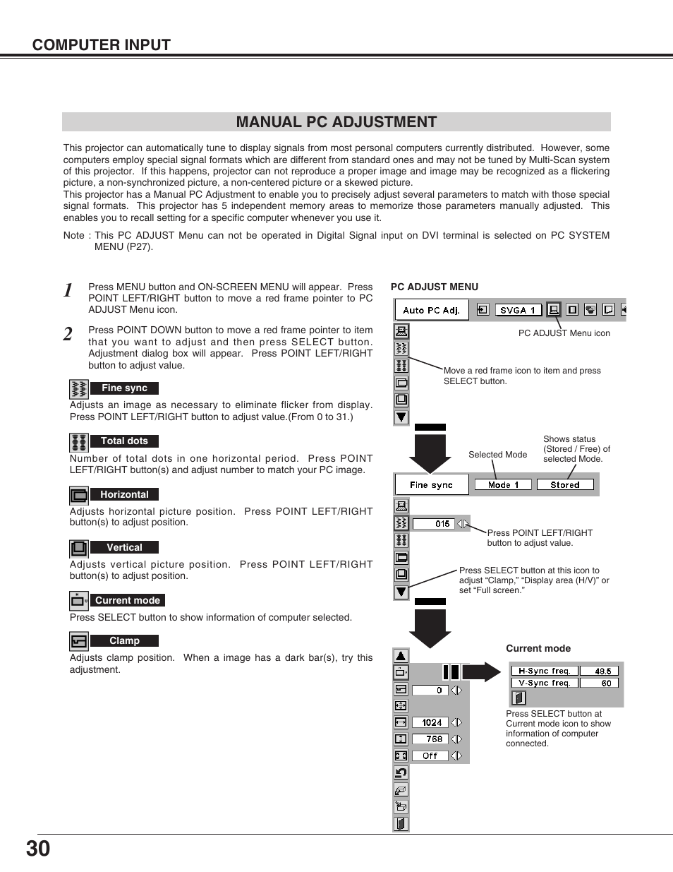 Computer input manual pc adjustment | Christie Digital Systems 38-VIV403-01 User Manual | Page 30 / 56