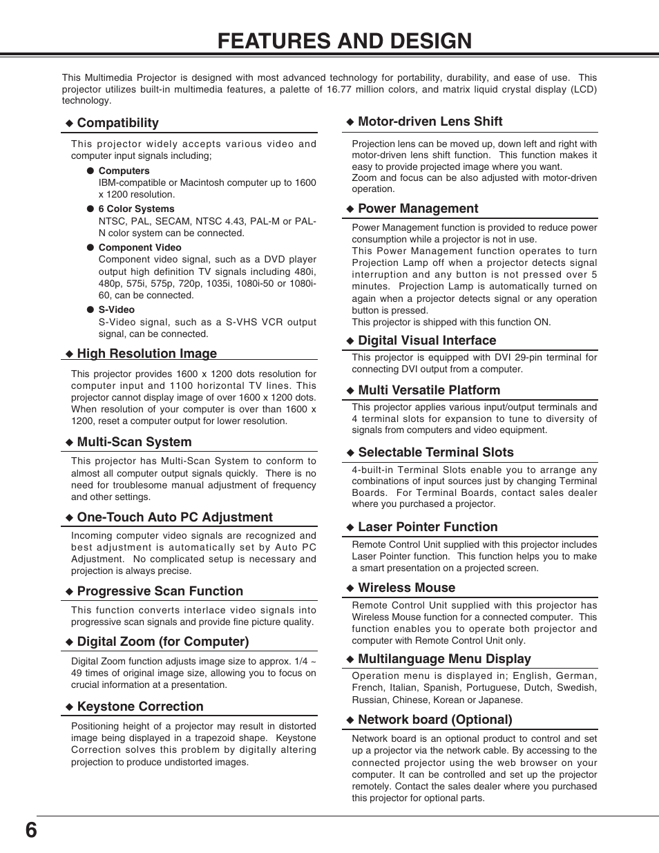 6features and design | Christie Digital Systems 38-VIV403-01 User Manual | Page 6 / 56