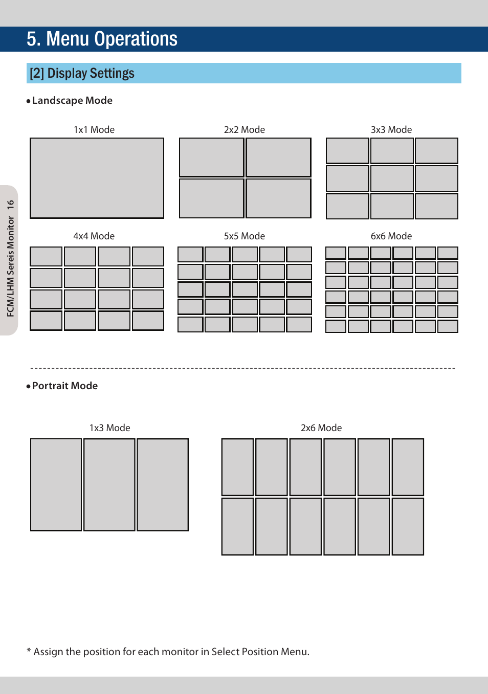 Menu operations, 2] display settings | TVLogic FCM-461W-S1 User Manual | Page 16 / 32