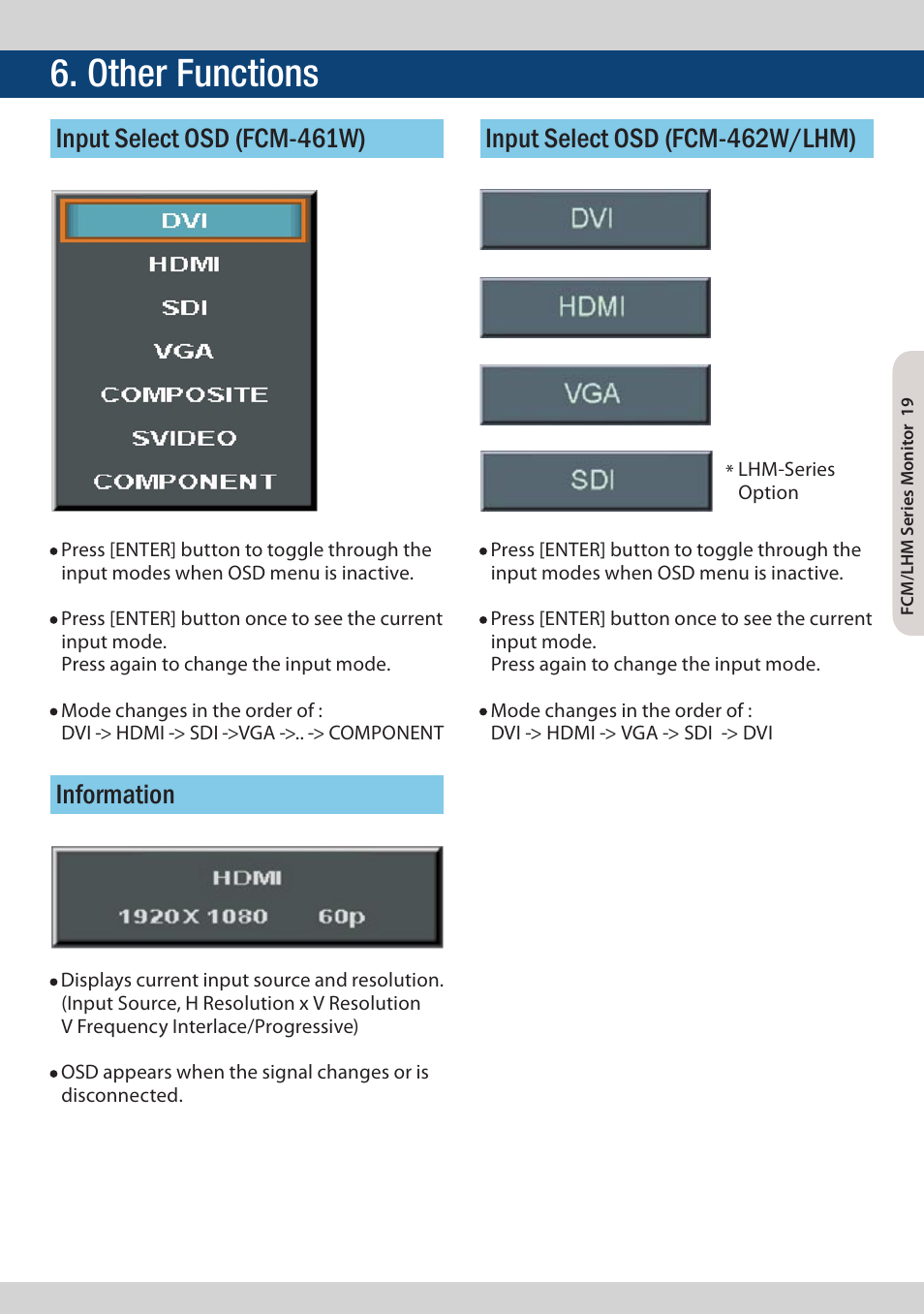Other functions | TVLogic FCM-461W-S1 User Manual | Page 19 / 32