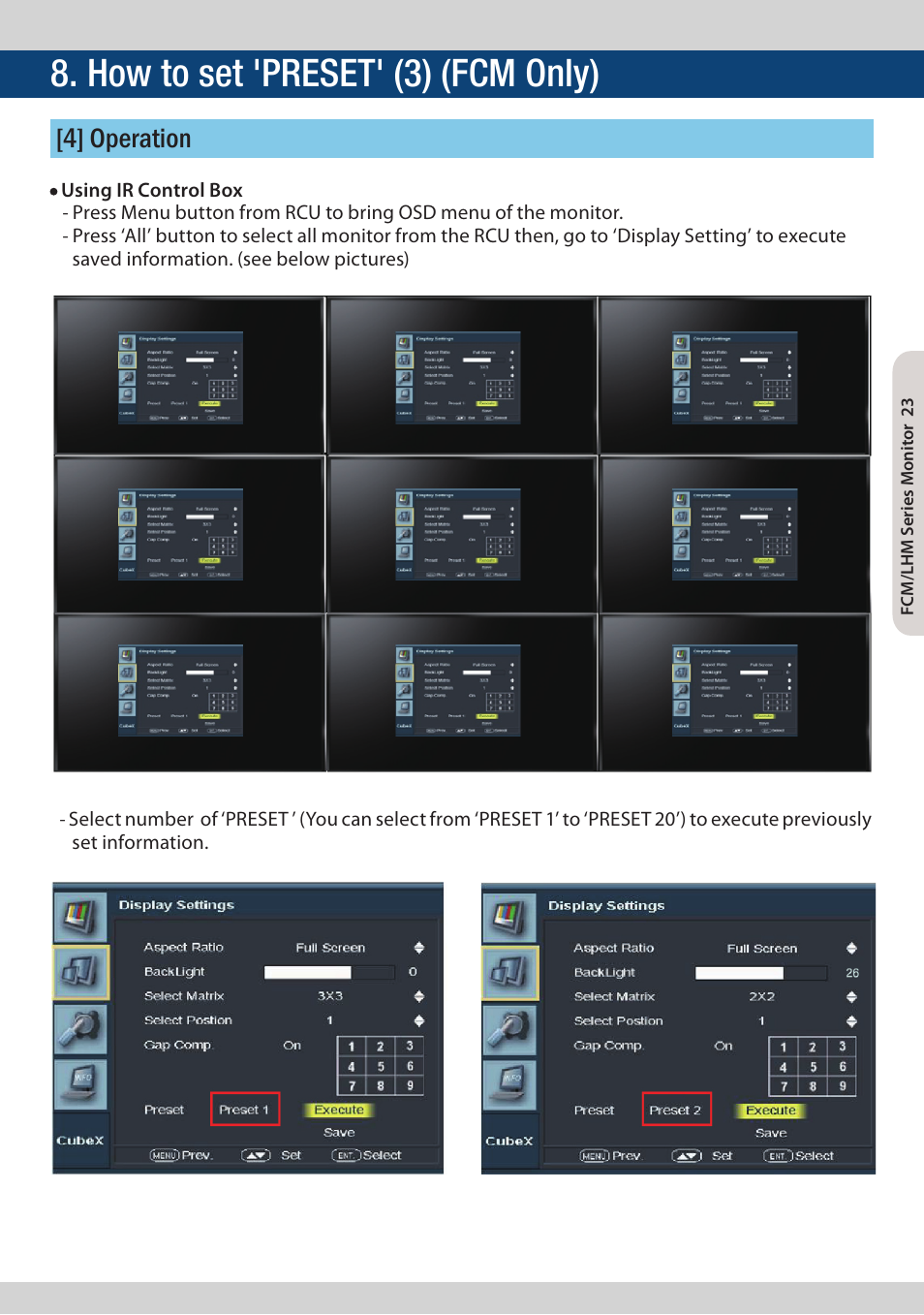 How to set 'preset' (3) (fcm only), 4] operation | TVLogic FCM-461W-S1 User Manual | Page 23 / 32