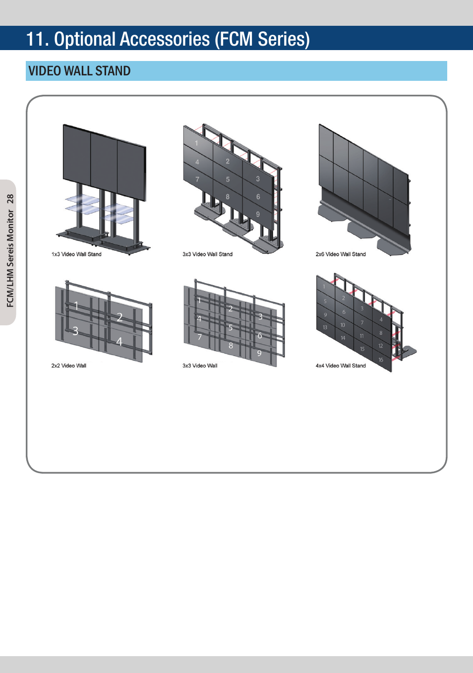 Optional accessories (fcm series), Video wall stand | TVLogic FCM-461W-S1 User Manual | Page 28 / 32