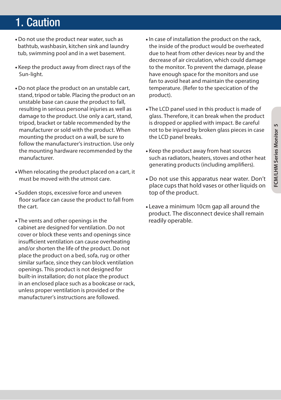 Caution | TVLogic FCM-461W-S1 User Manual | Page 5 / 32