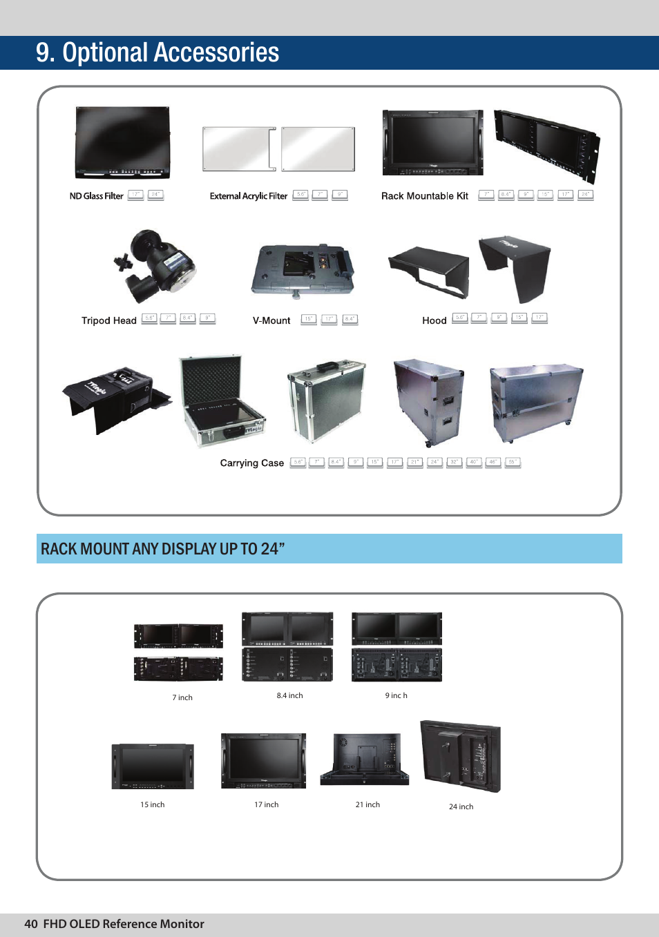 Optional accessories, Rack mount any display up to 24 | TVLogic LEM-250C User Manual | Page 40 / 44