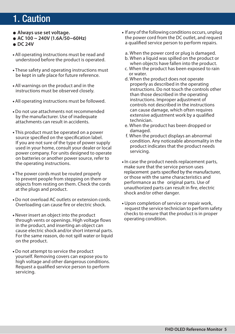 Caution | TVLogic LEM-250C User Manual | Page 5 / 44