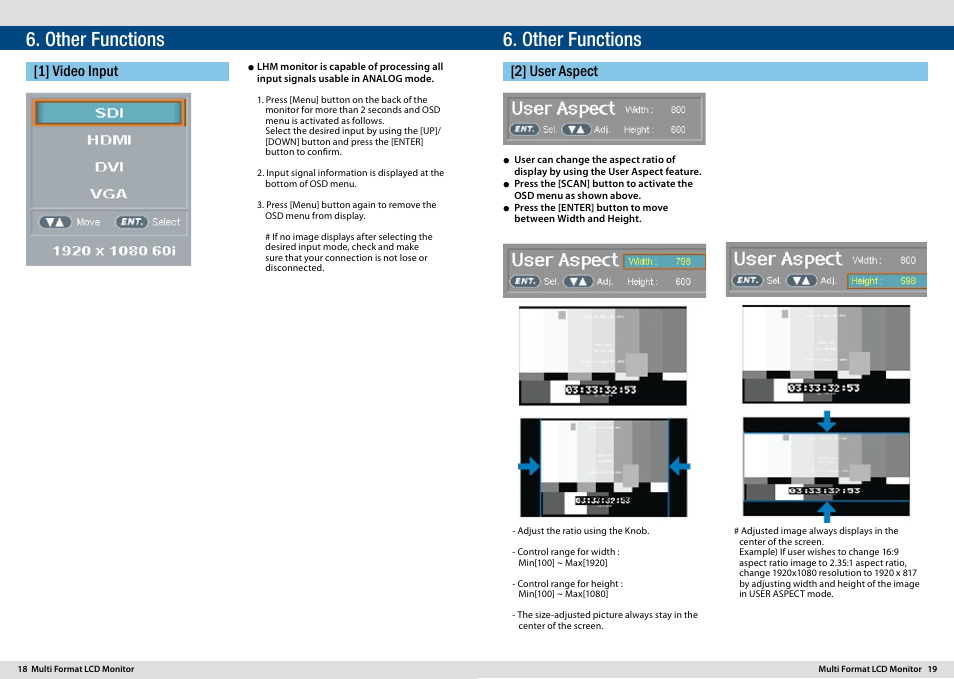Other functions, 1] video input, 2] user aspect | TVLogic LHM-420A User Manual | Page 10 / 13