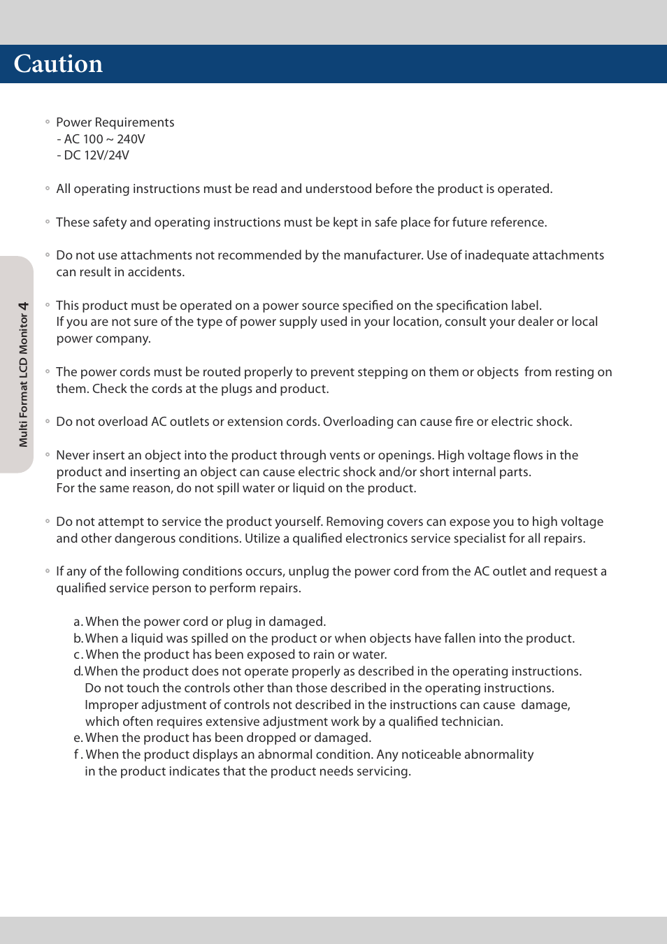 Caution | TVLogic LQM-171W User Manual | Page 4 / 28