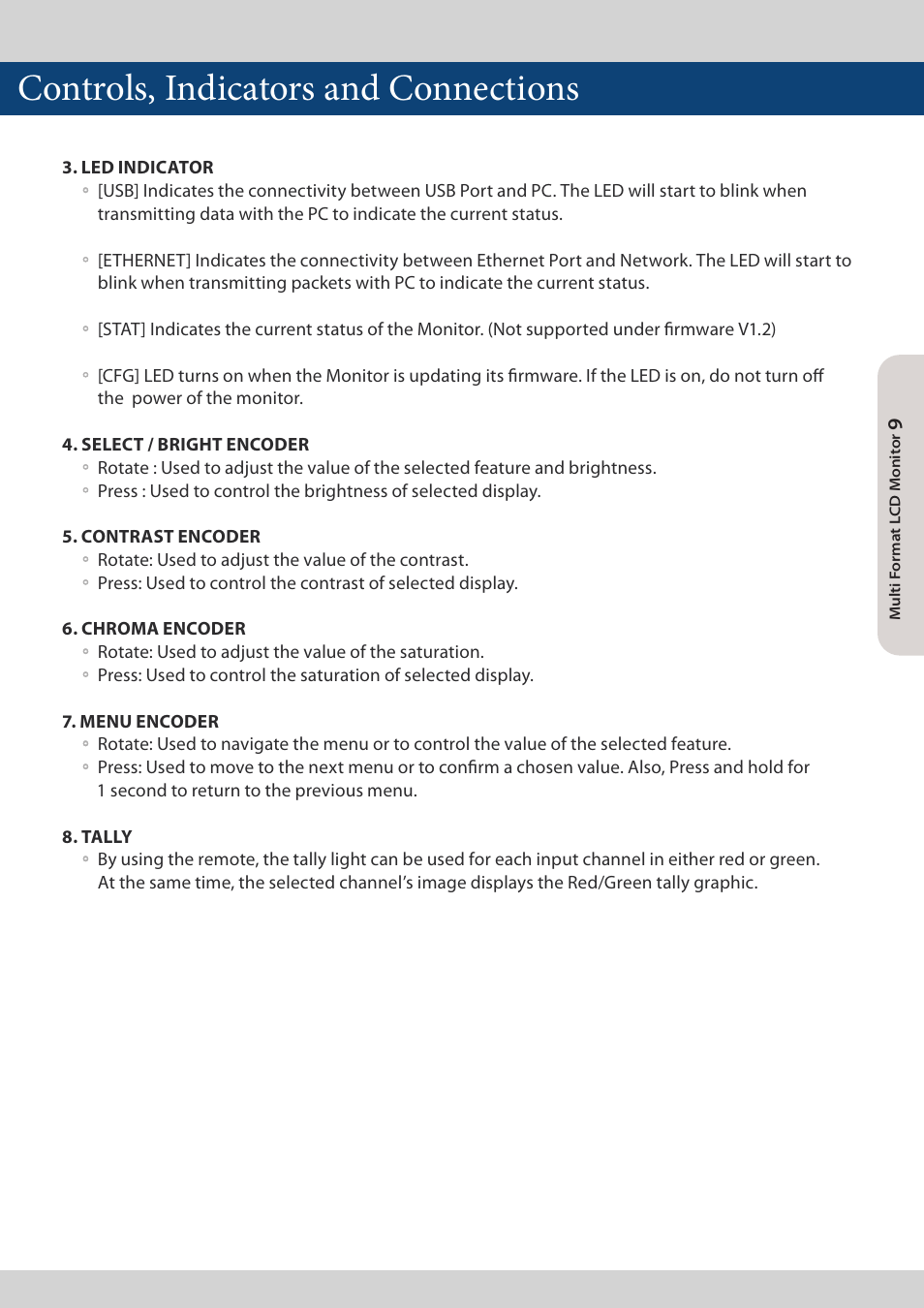 Controls, indicators and connections | TVLogic LQM-171W User Manual | Page 9 / 28