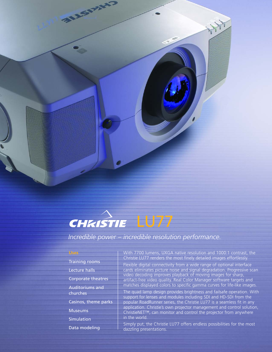 Christie Digital Systems Christie LU77 User Manual | 2 pages