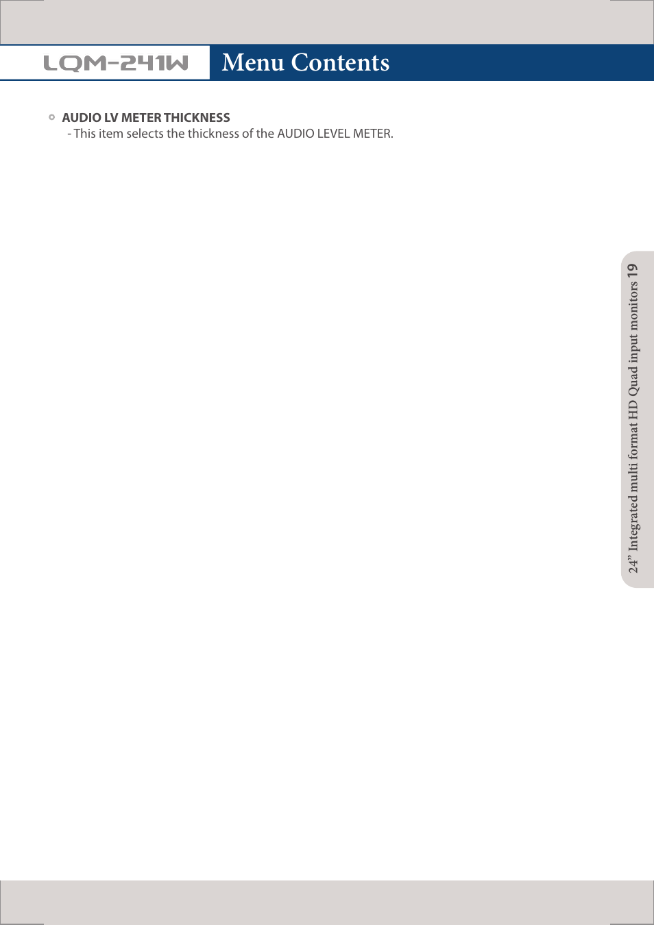 Menu contents, Lqm-241w | TVLogic LQM-241W User Manual | Page 21 / 27