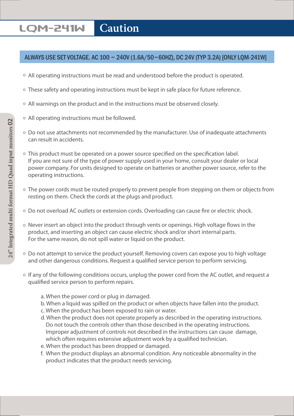 Caution, Lqm-241w | TVLogic LQM-241W User Manual | Page 4 / 27