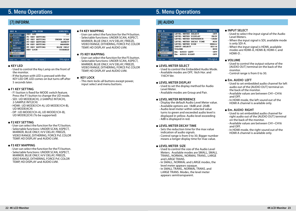 Menu operations, 7] inform, 8] audio | TVLogic LUM-300W User Manual | Page 12 / 17