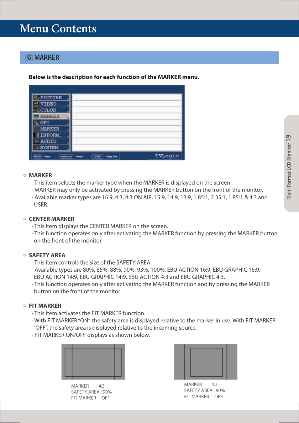 Menu contents, 6] marker | TVLogic LUM-560W (4K) User Manual | Page 19 / 34