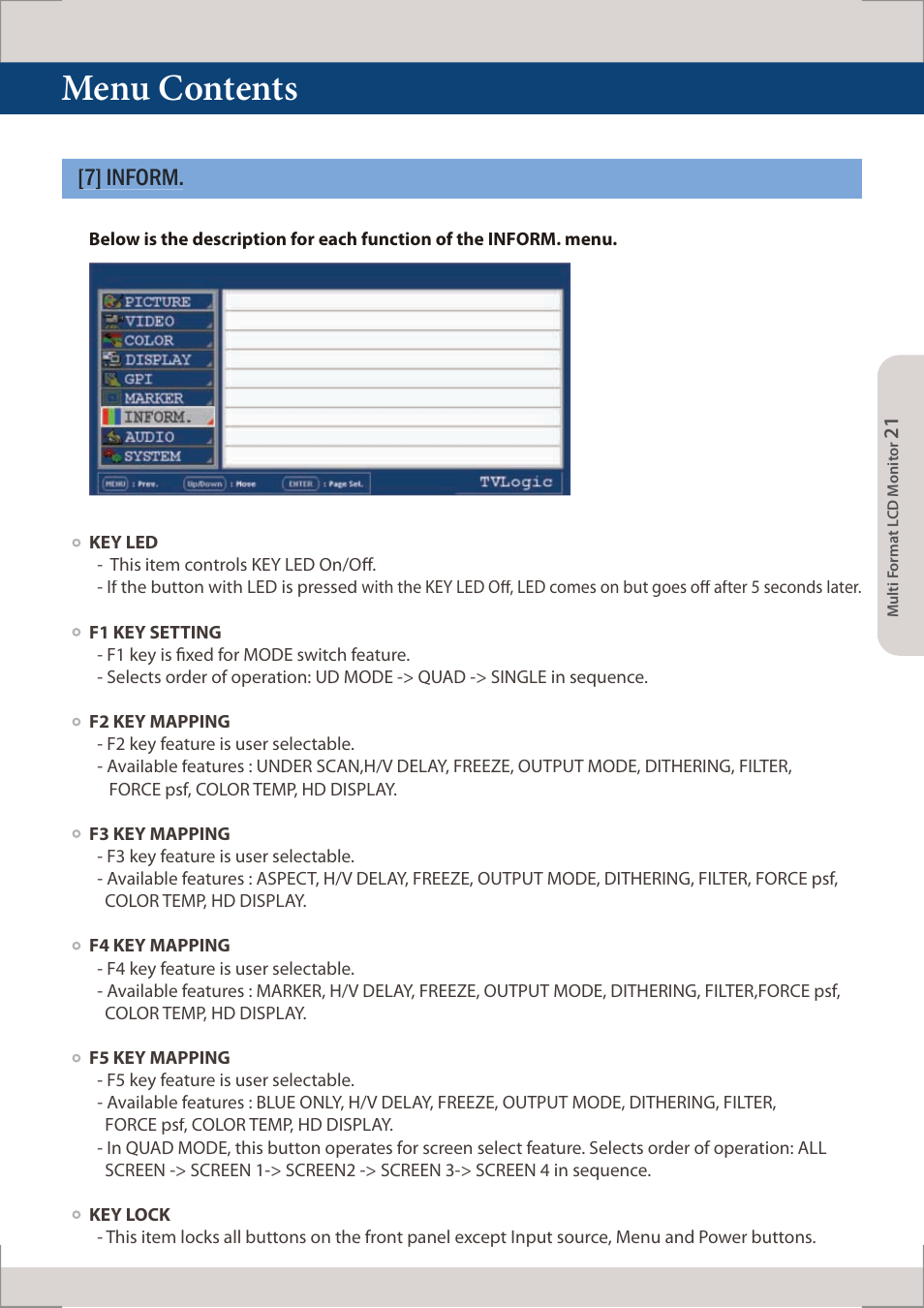 Menu contents, 7] inform | TVLogic LUM-560W (4K) User Manual | Page 21 / 34