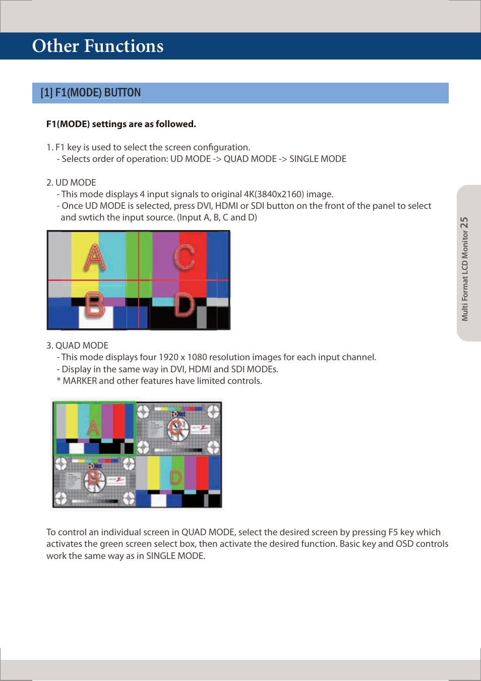 Other functions, 1] f1(mode) button | TVLogic LUM-560W (4K) User Manual | Page 25 / 34