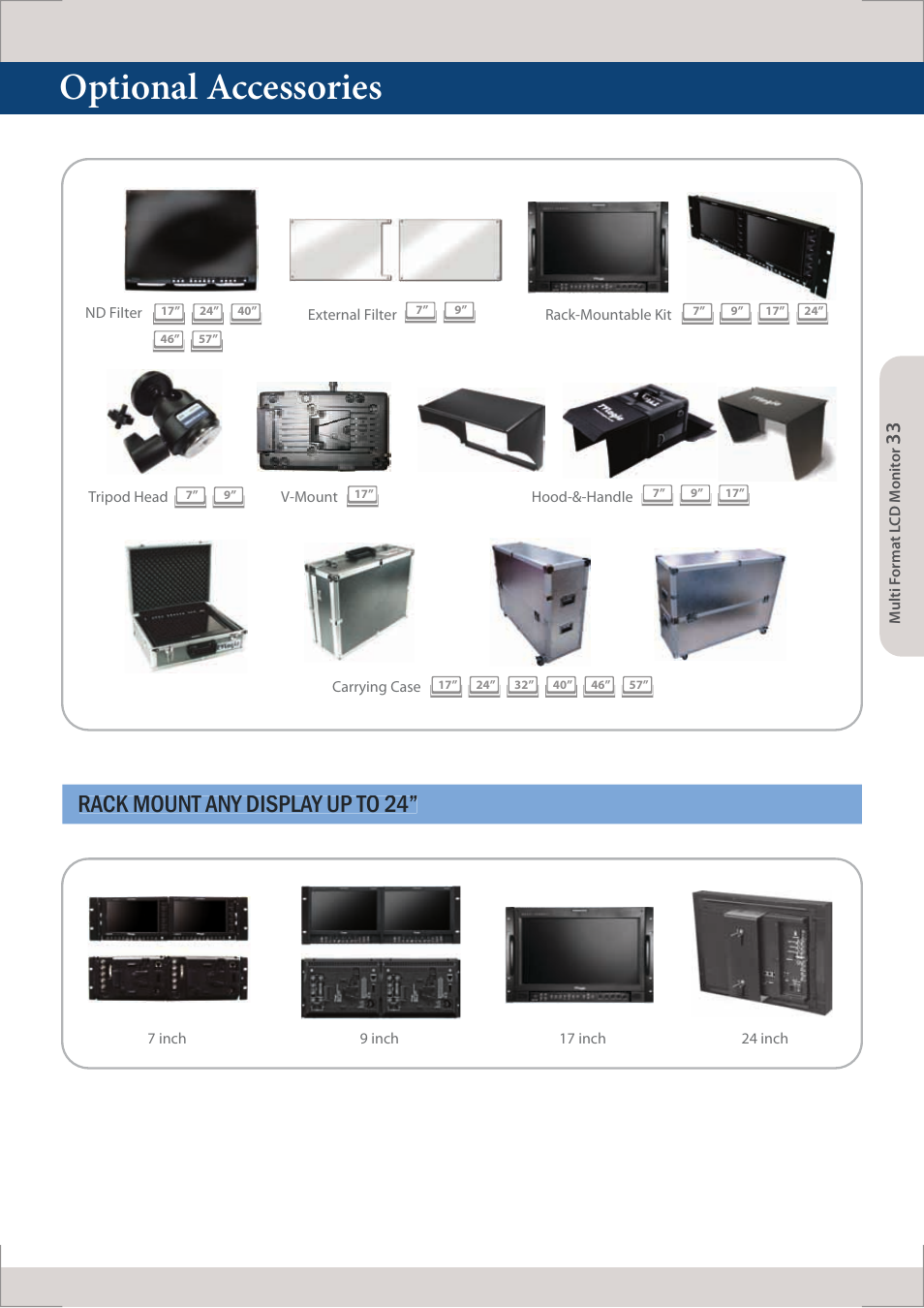 Optional accessories, Rack mount any display up to 24 | TVLogic LUM-560W (4K) User Manual | Page 31 / 34