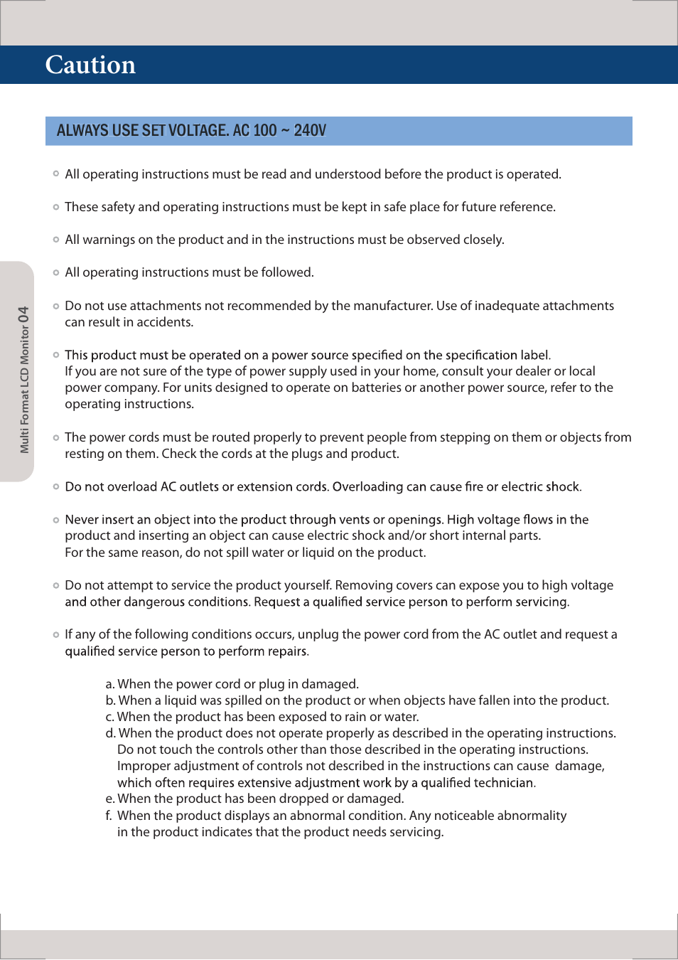 Caution | TVLogic LUM-560W (4K) User Manual | Page 4 / 34