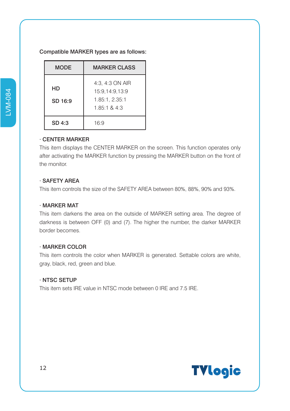 Lvm-084 | TVLogic LVM-084 User Manual | Page 12 / 24