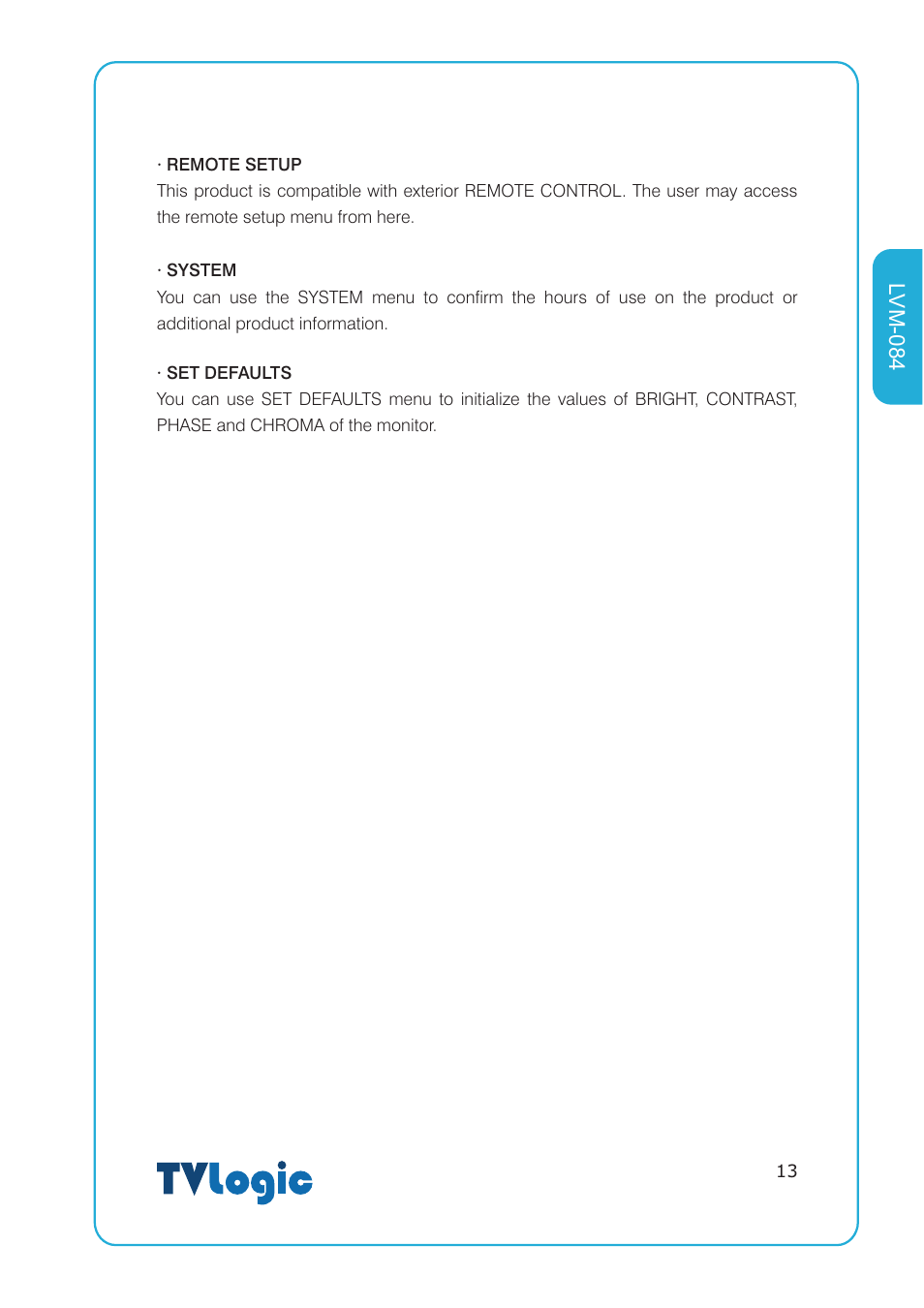 Lvm-084 | TVLogic LVM-084 User Manual | Page 13 / 24