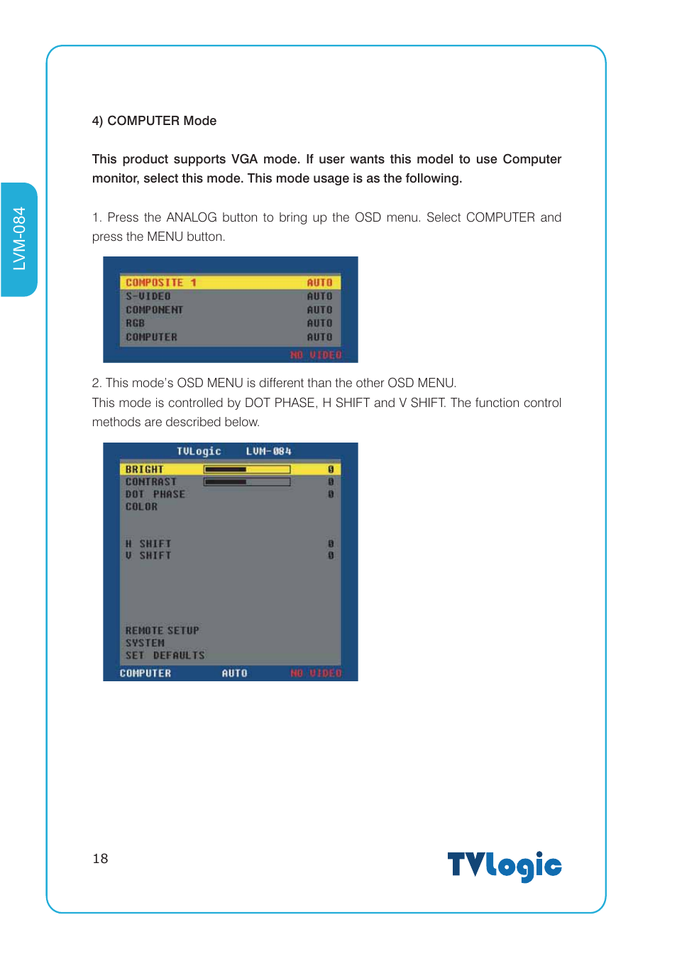 Lvm-084 | TVLogic LVM-084 User Manual | Page 18 / 24