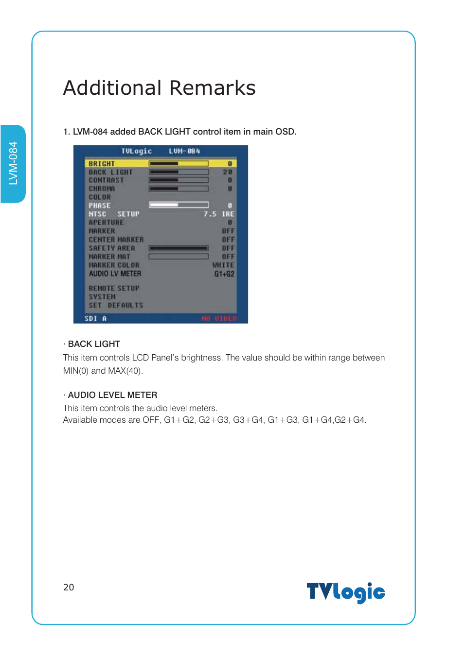 Additional remarks | TVLogic LVM-084 User Manual | Page 20 / 24