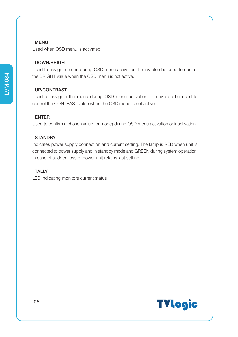 Lvm-084 | TVLogic LVM-084 User Manual | Page 6 / 24