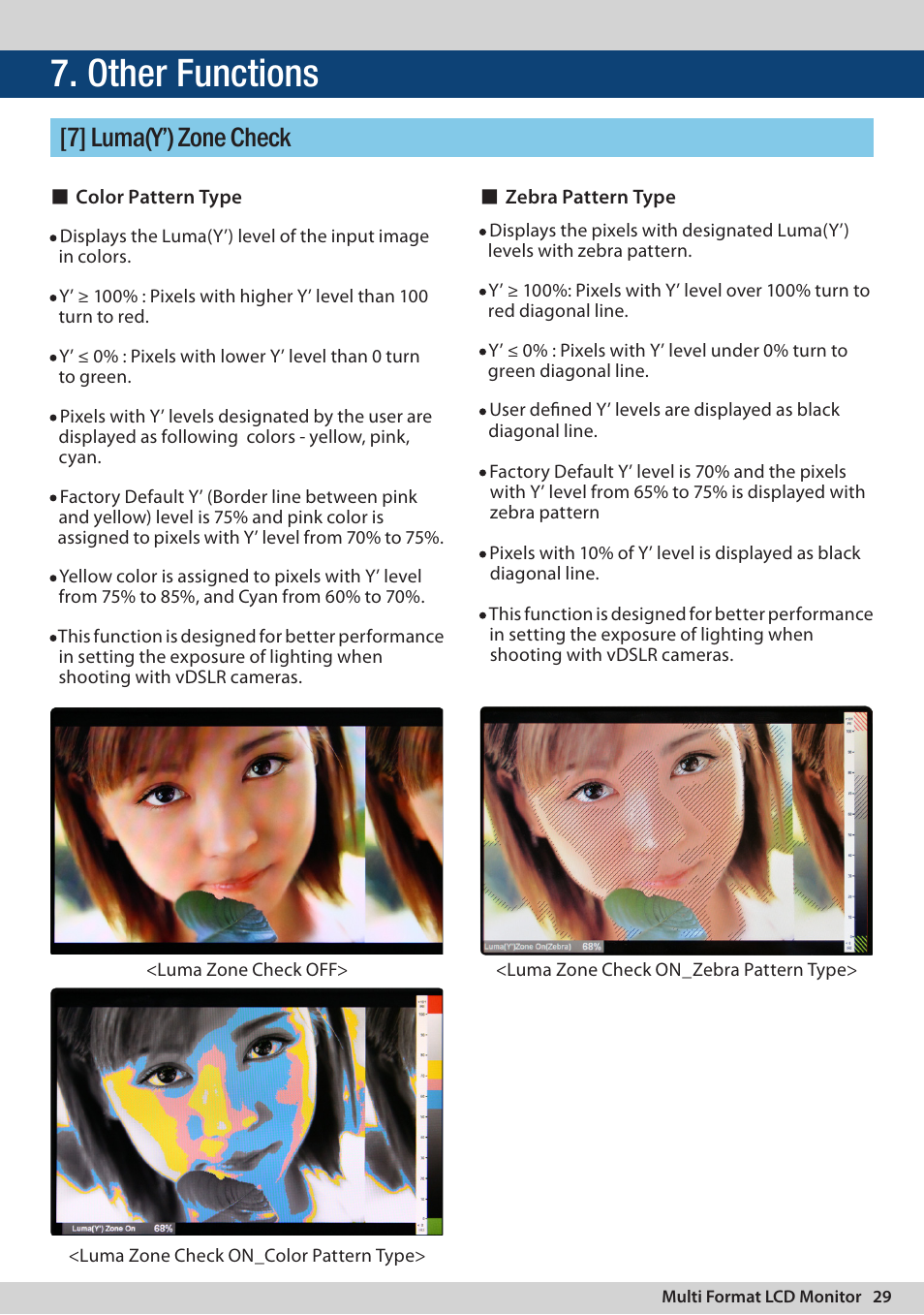 Other functions, 7] luma(y’) zone check | TVLogic LVM-091W-3G User Manual | Page 29 / 40