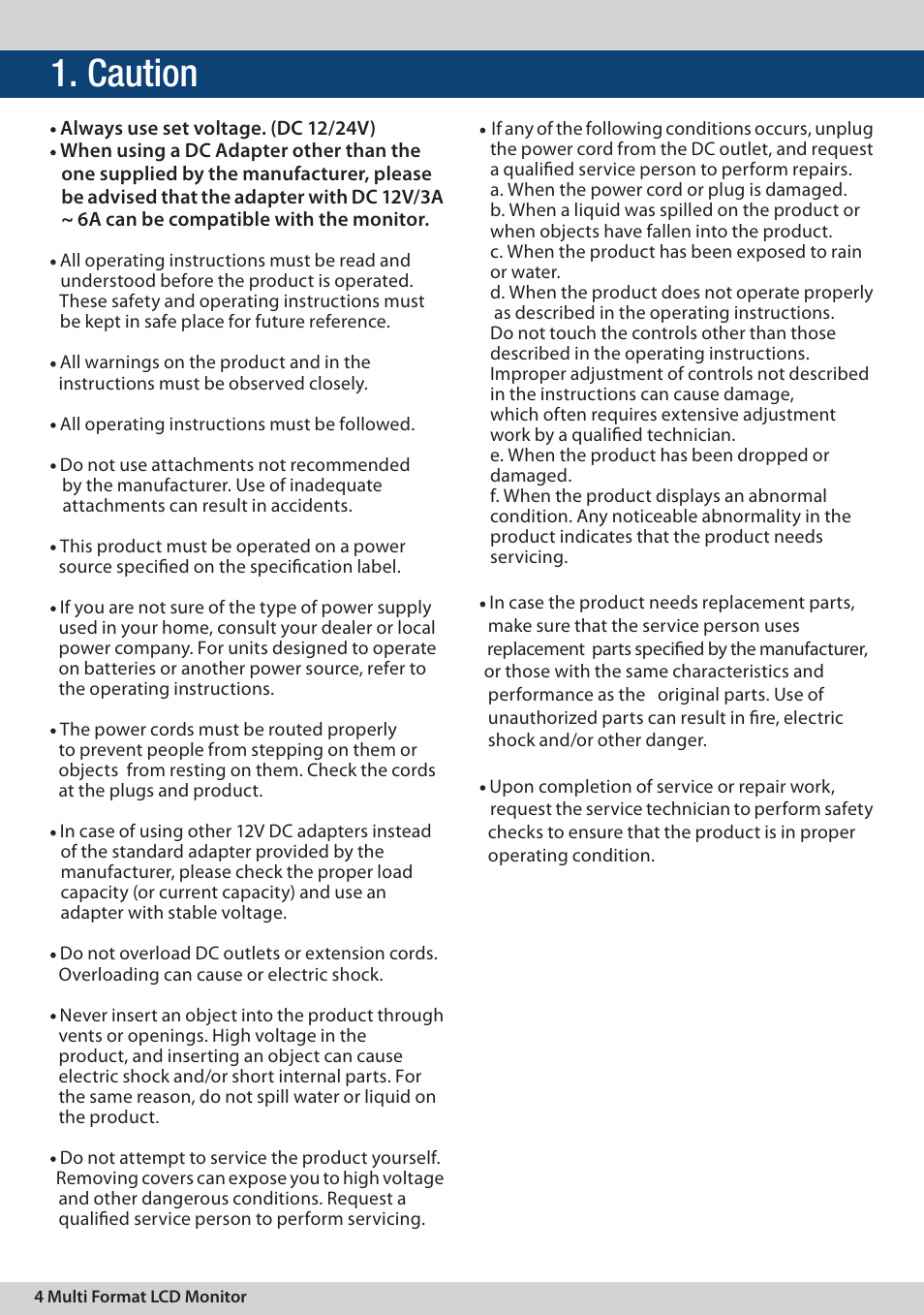 Caution | TVLogic LVM-091W-3G User Manual | Page 4 / 40