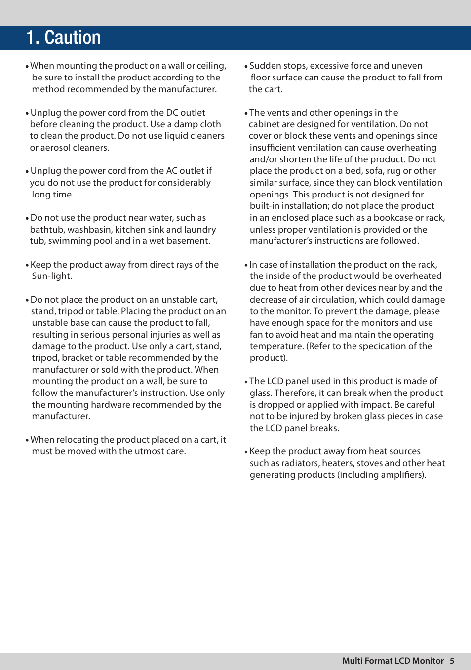 Caution | TVLogic LVM-091W-3G User Manual | Page 5 / 40