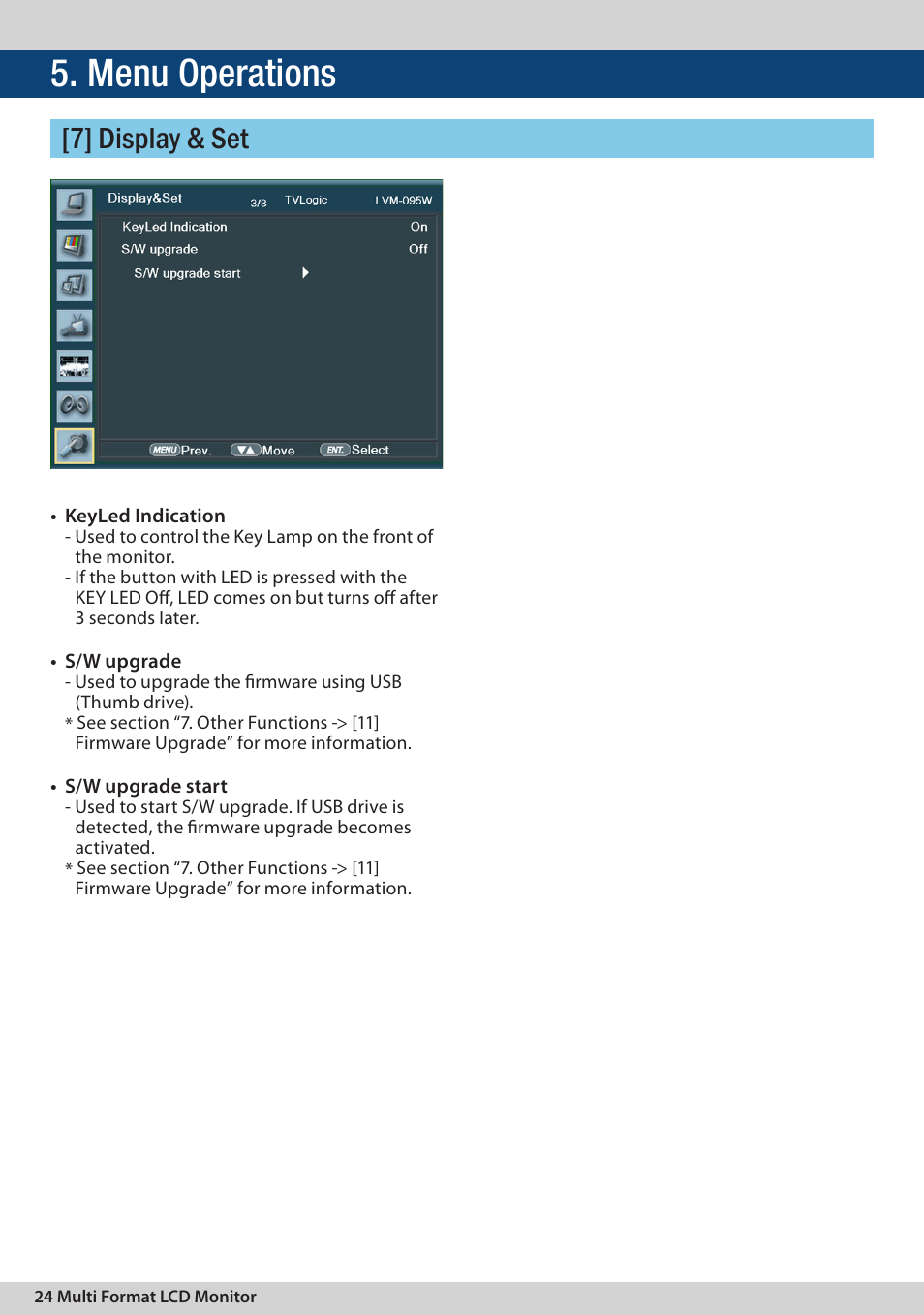 Menu operations, 7] display & set | TVLogic LVM-095W-N User Manual | Page 24 / 40