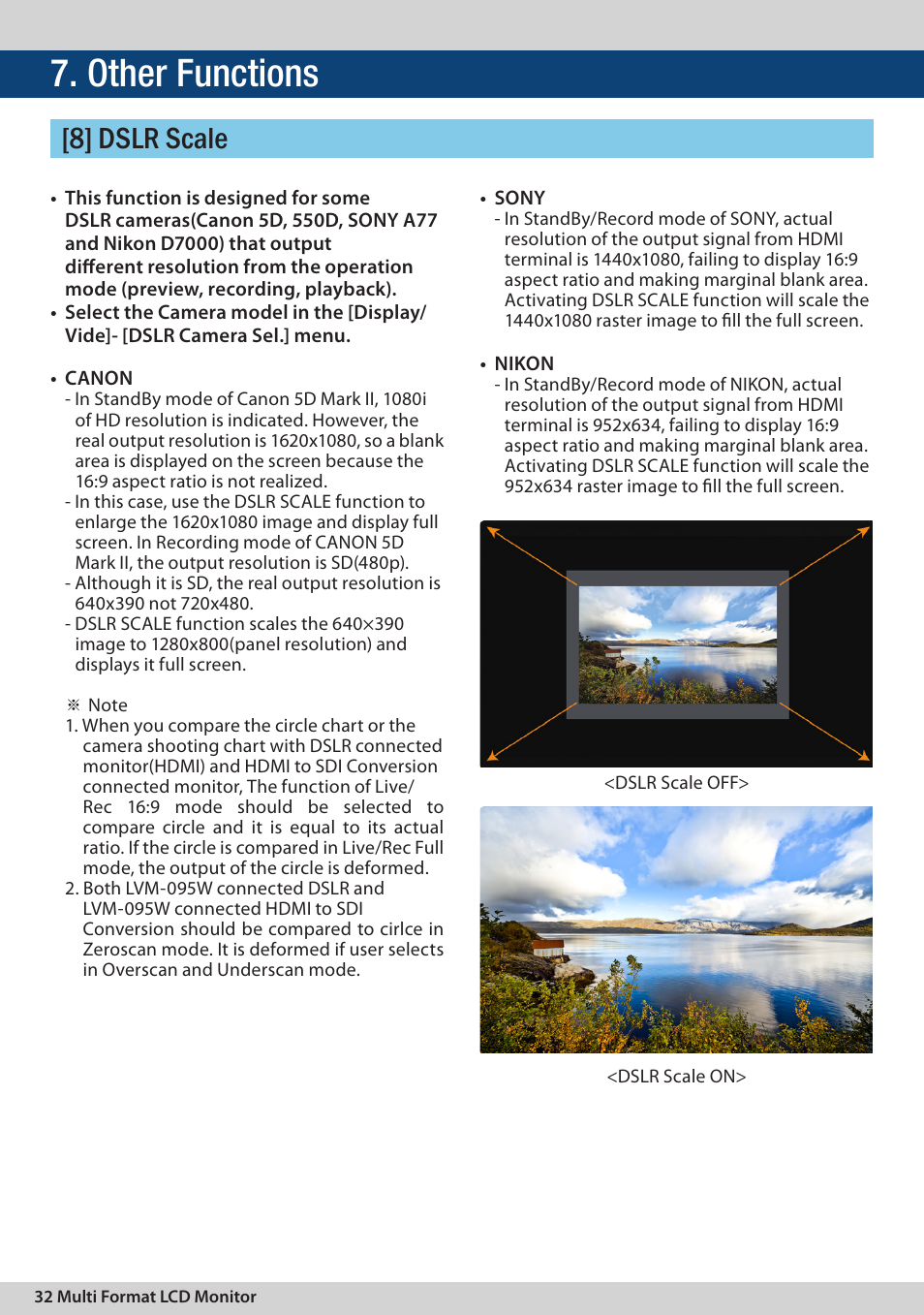 Other functions, 8] dslr scale | TVLogic LVM-095W-N User Manual | Page 32 / 40