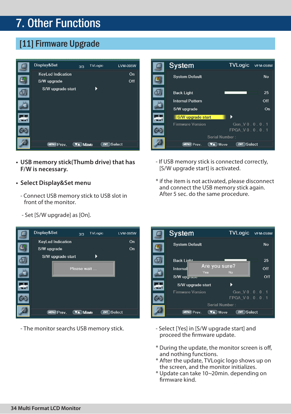 Other functions, 11] firmware upgrade | TVLogic LVM-095W-N User Manual | Page 34 / 40