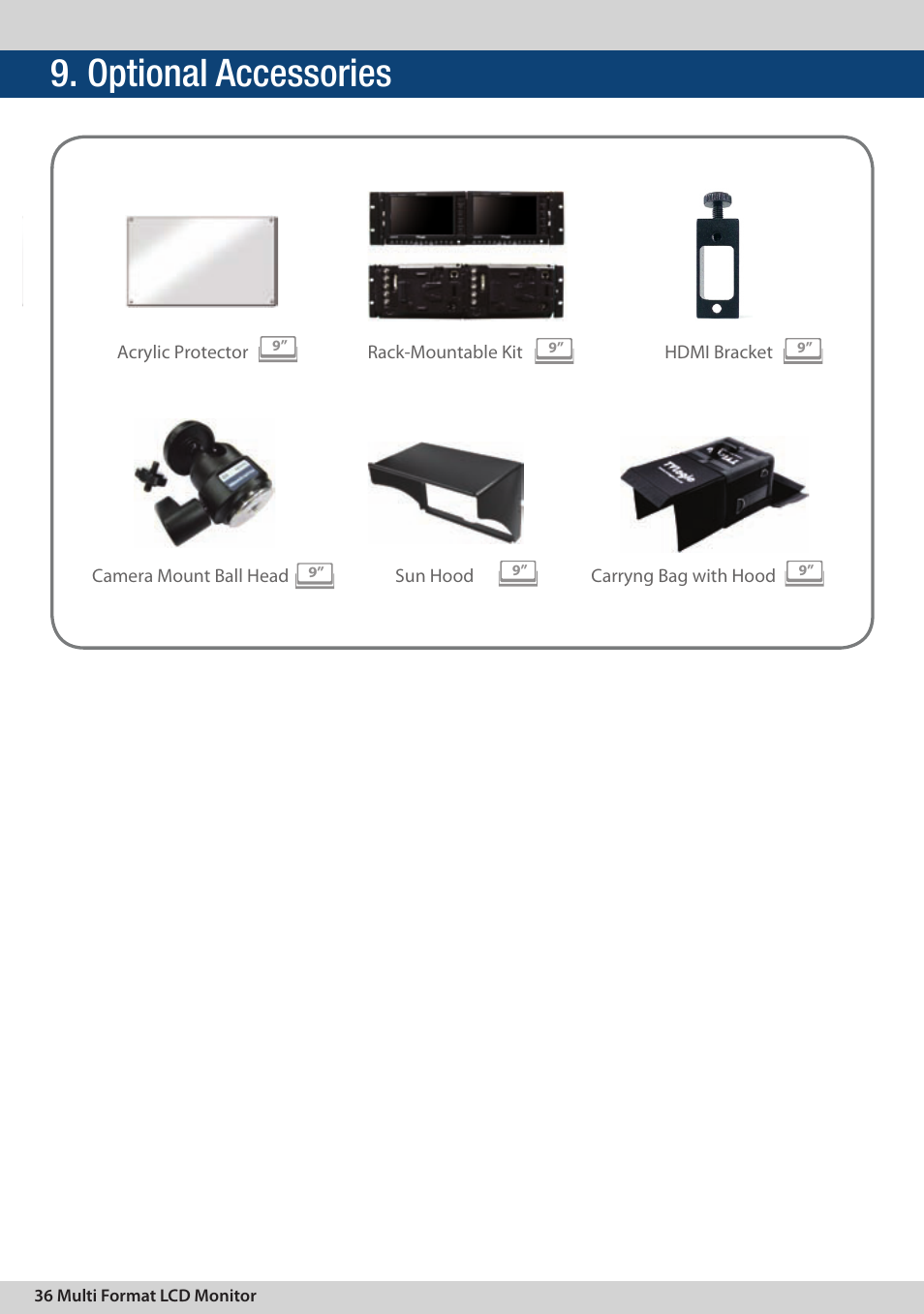 Optional accessories | TVLogic LVM-095W-N User Manual | Page 36 / 40