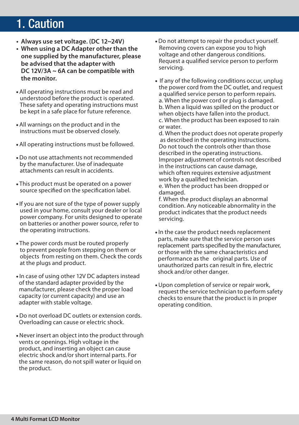 Caution | TVLogic LVM-095W-N User Manual | Page 4 / 40