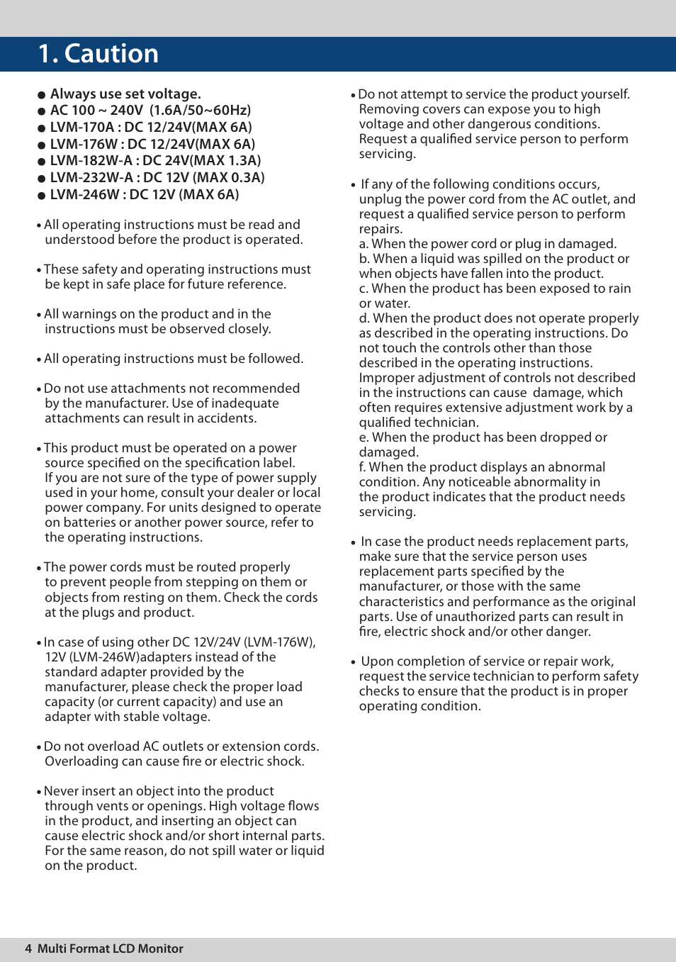 Caution | TVLogic LVM-170A User Manual | Page 4 / 64
