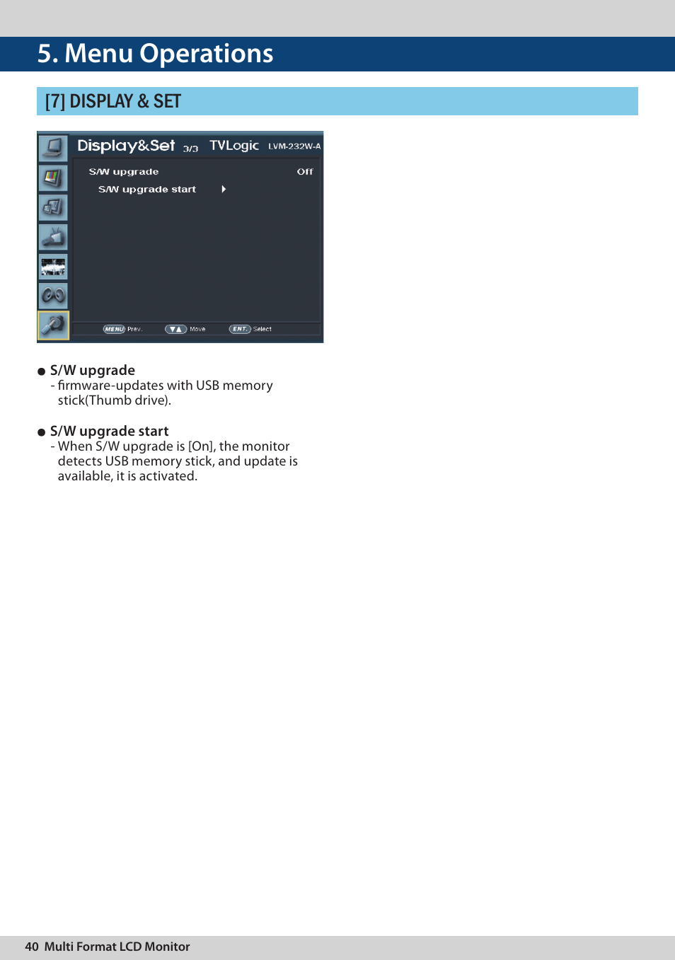 Menu operations, 7] display & set | TVLogic LVM-170A User Manual | Page 40 / 64