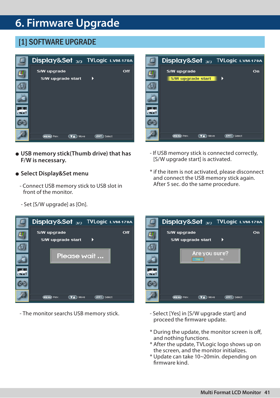 Firmware upgrade, 1] software upgrade | TVLogic LVM-170A User Manual | Page 41 / 64