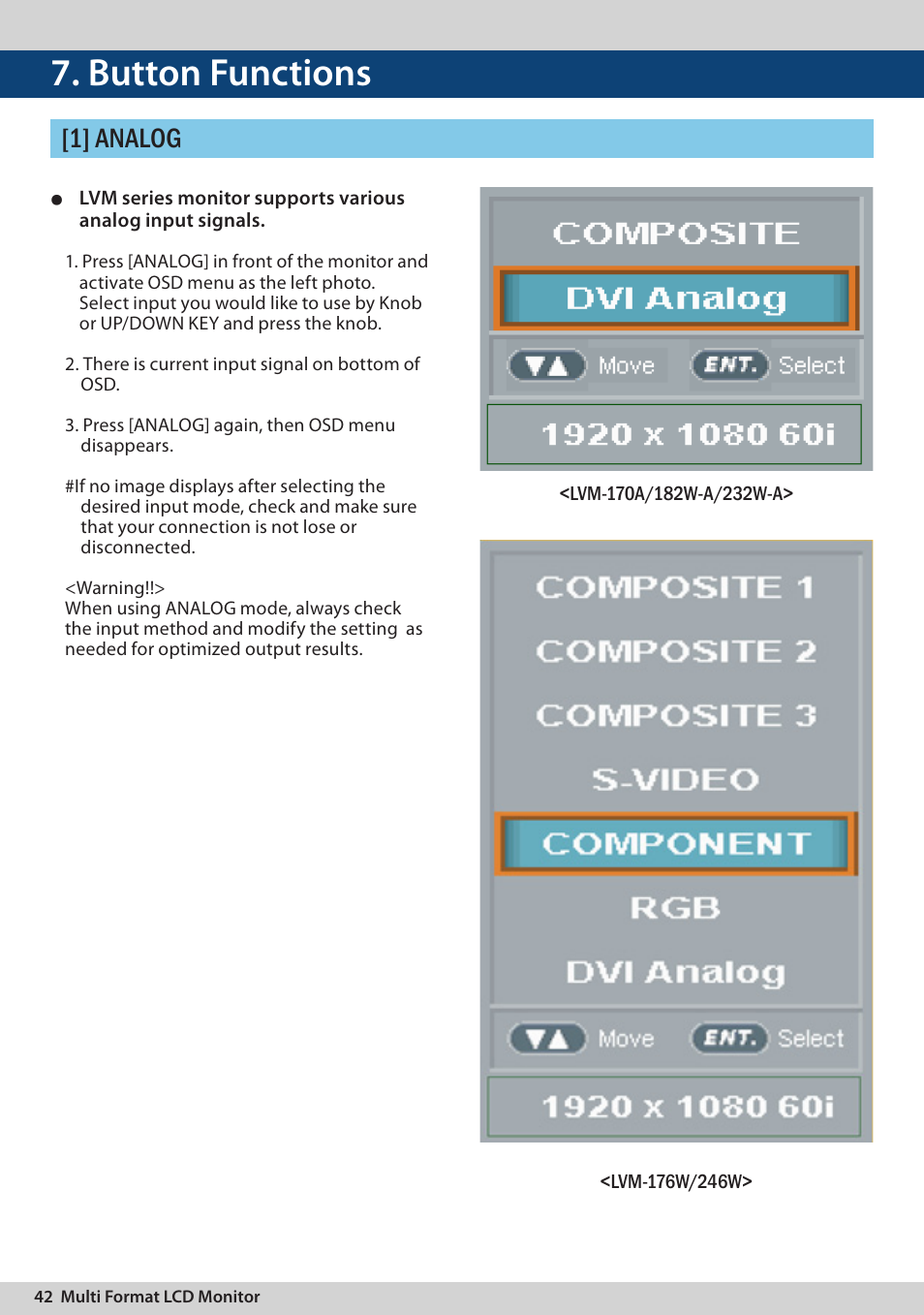 Button functions, 1] analog | TVLogic LVM-170A User Manual | Page 42 / 64