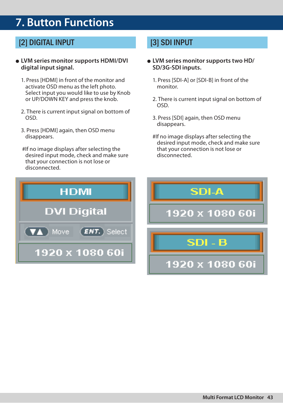 Button functions, 2] digital input [3] sdi input | TVLogic LVM-170A User Manual | Page 43 / 64