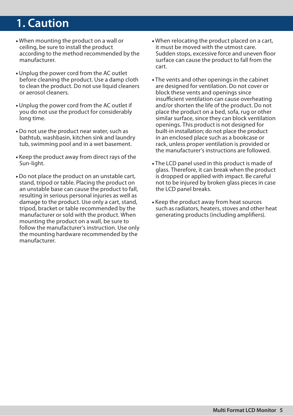 Caution | TVLogic LVM-170A User Manual | Page 5 / 64