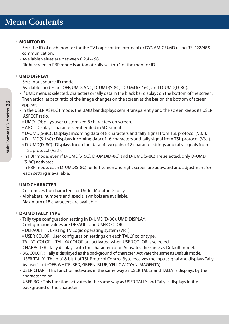 Menu contents | TVLogic LVM-173W-3G User Manual | Page 26 / 56