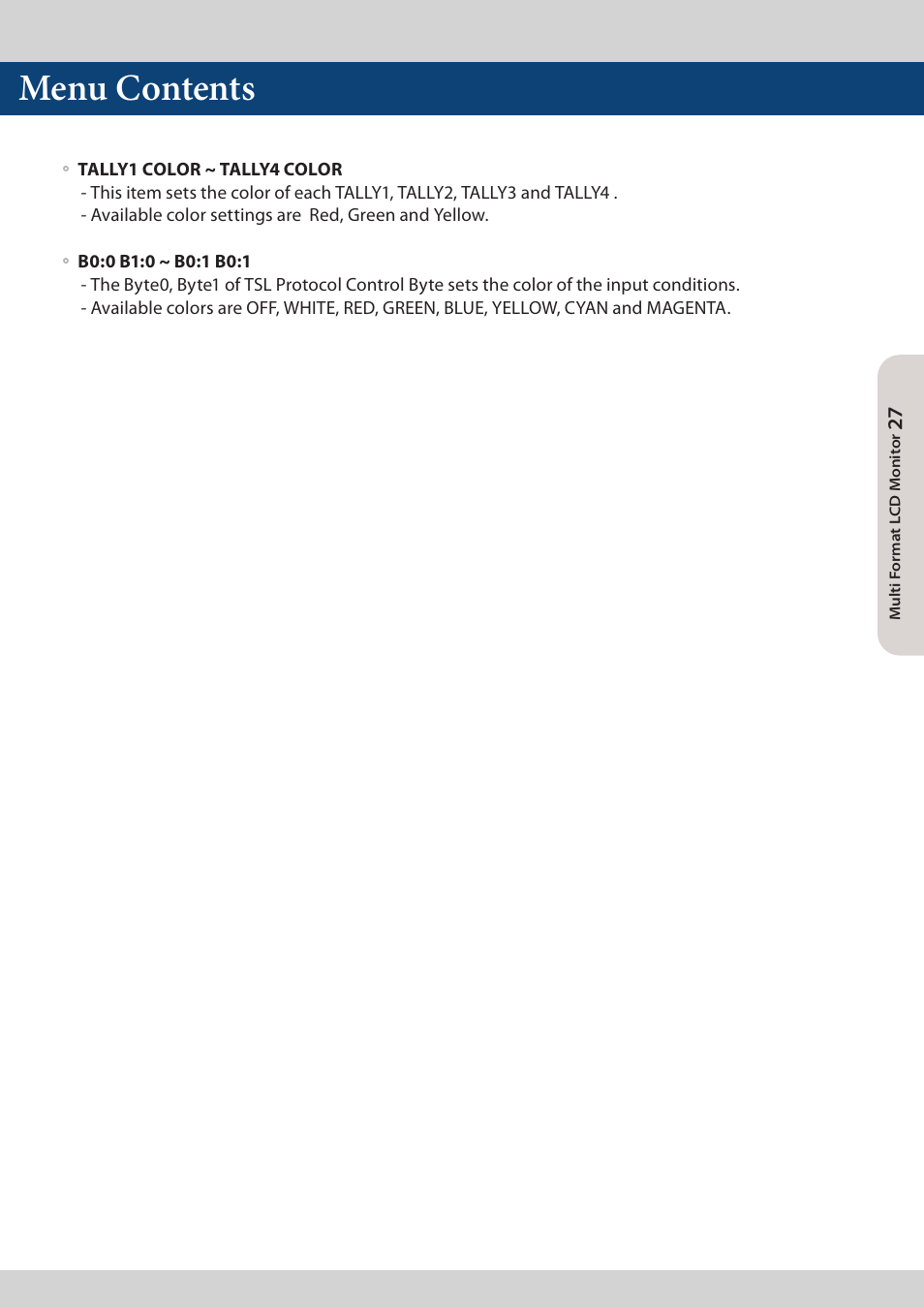 Menu contents | TVLogic LVM-173W-3G User Manual | Page 27 / 56
