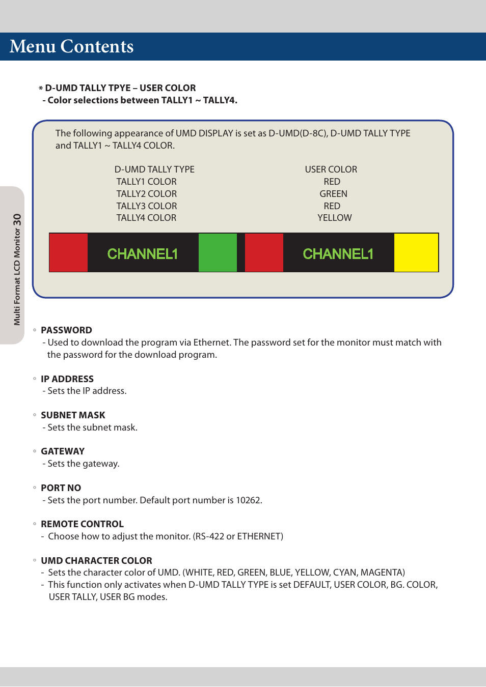 Menu contents, Channel1 channel1 | TVLogic LVM-173W-3G User Manual | Page 30 / 56