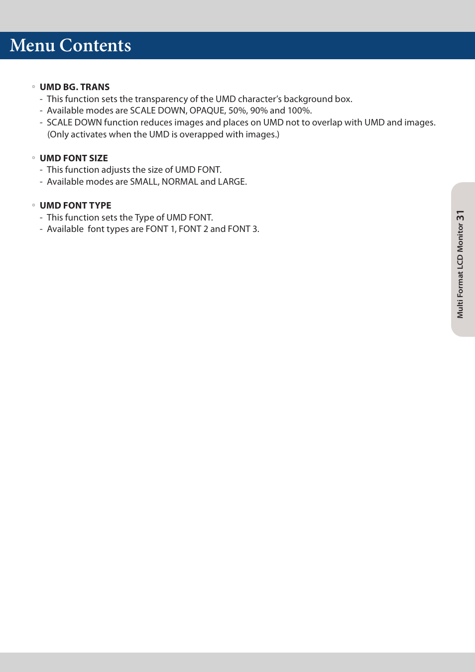 Menu contents | TVLogic LVM-173W-3G User Manual | Page 31 / 56
