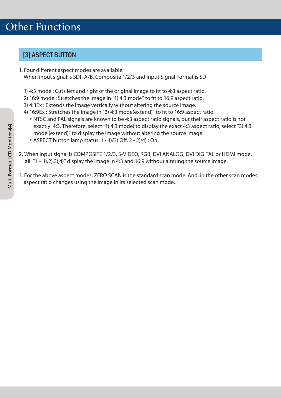 Other functions, 3] aspect button | TVLogic LVM-173W-3G User Manual | Page 44 / 56