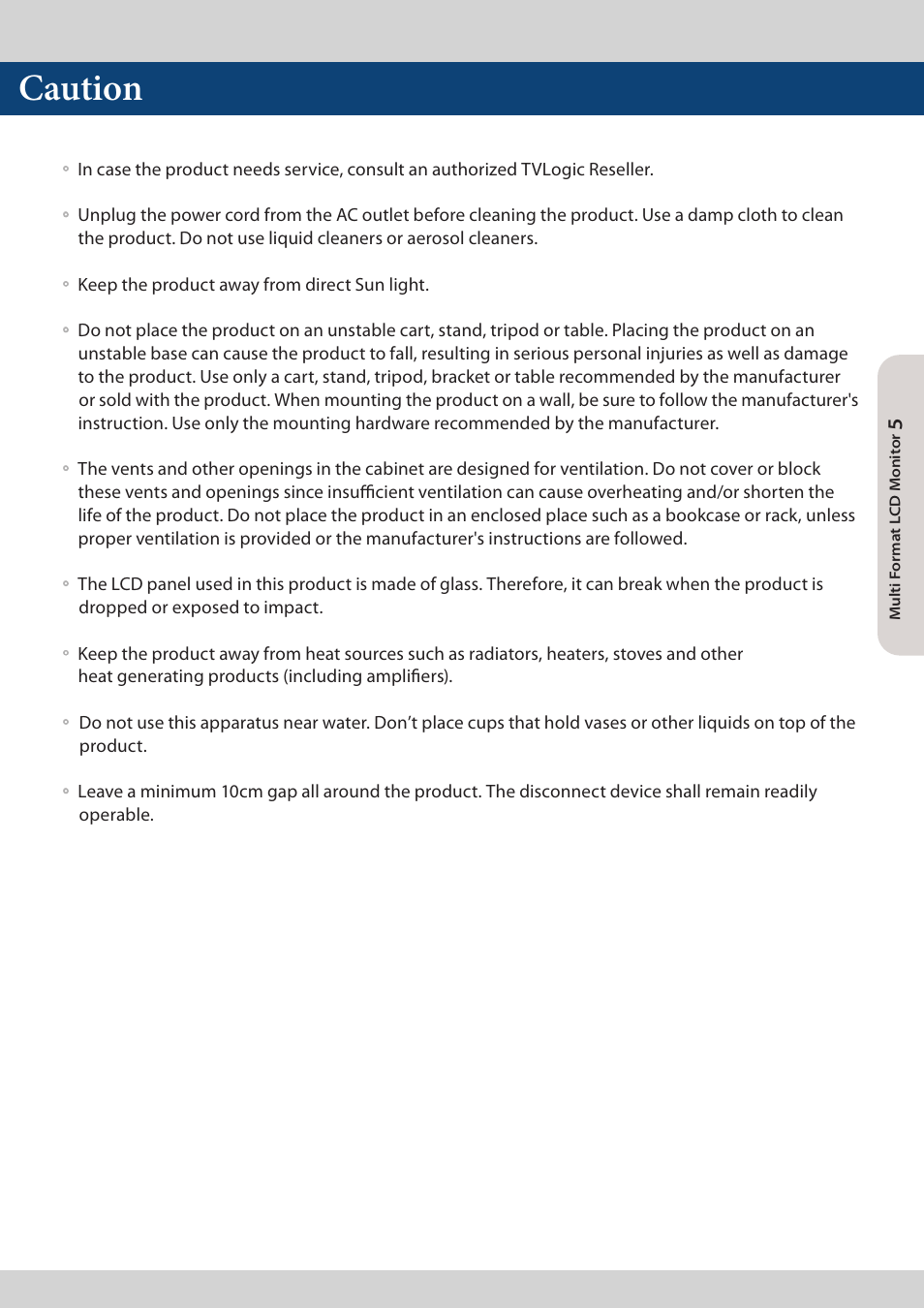 Caution | TVLogic LVM-173W-3G User Manual | Page 5 / 56