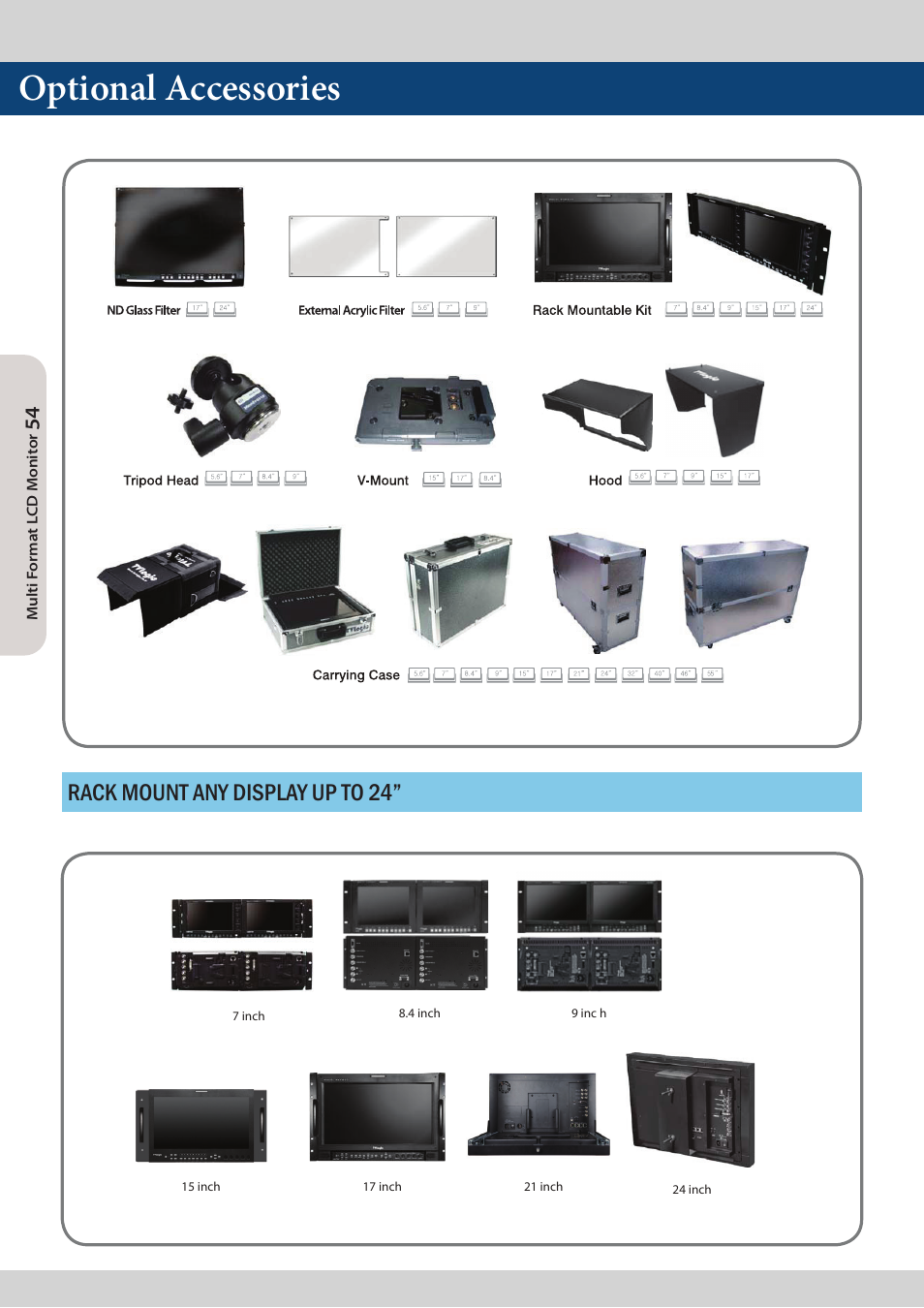 Optional accessories, Rack mount any display up to 24 | TVLogic LVM-173W-3G User Manual | Page 54 / 56