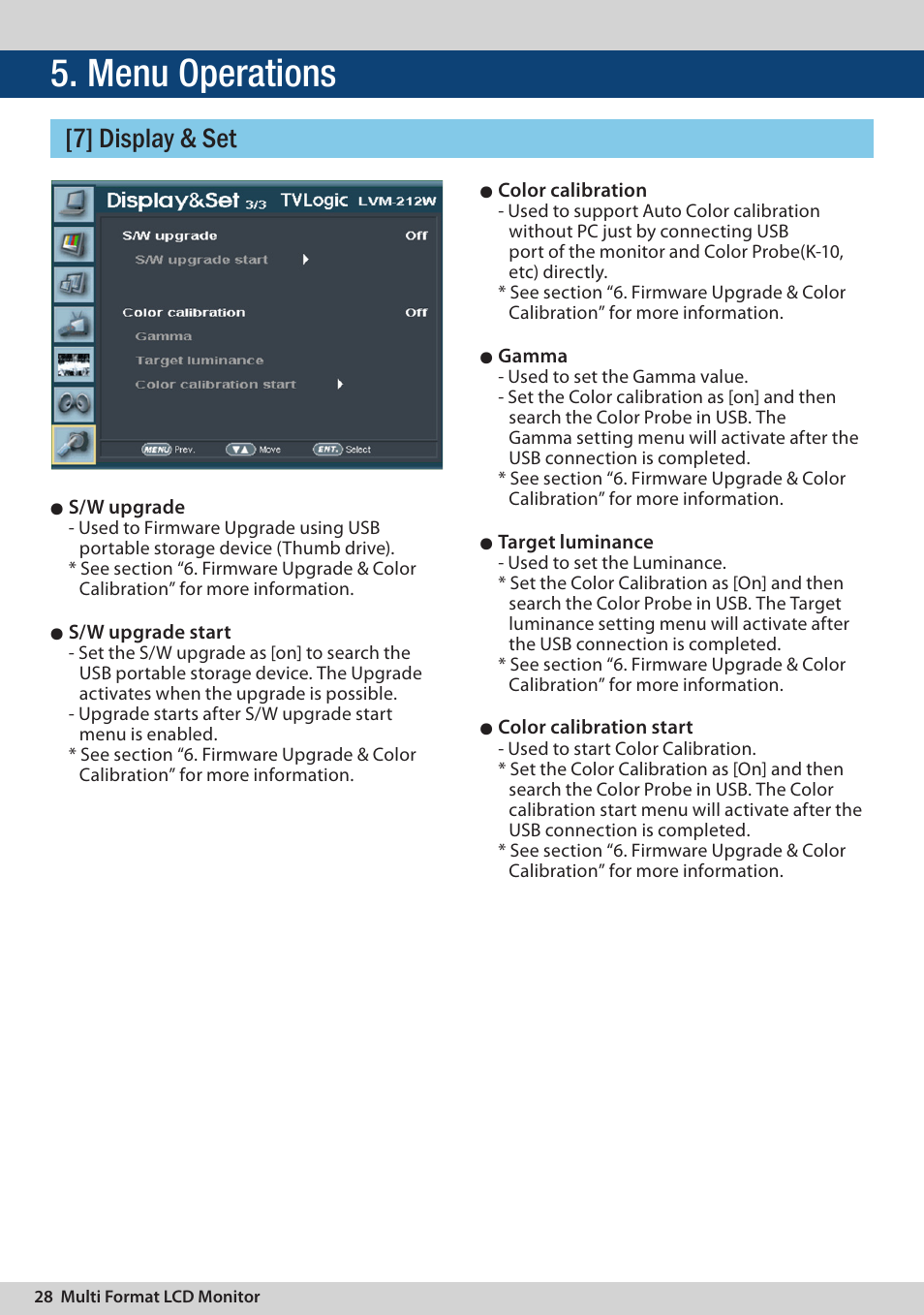 Menu operations, 7] display & set | TVLogic LVM-174W User Manual | Page 28 / 48